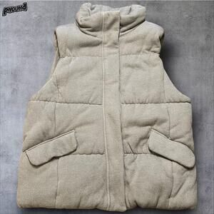 Gap Vest Womens XXL Gray Quilted Puffer Fleece Lined Mock Neck Snap Insulated